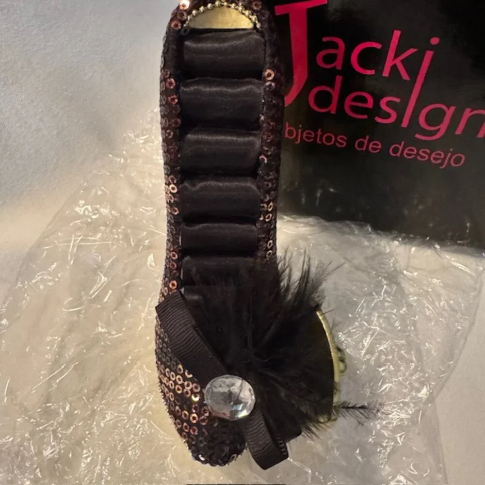 Jacki Design Leopard High Heel Ring Holder w/ side compartment - Like New w/ Box
